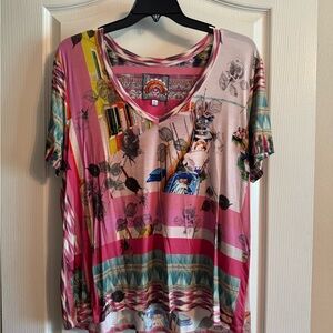 Johnny Was Multicolor Artistic V-Neck Top
